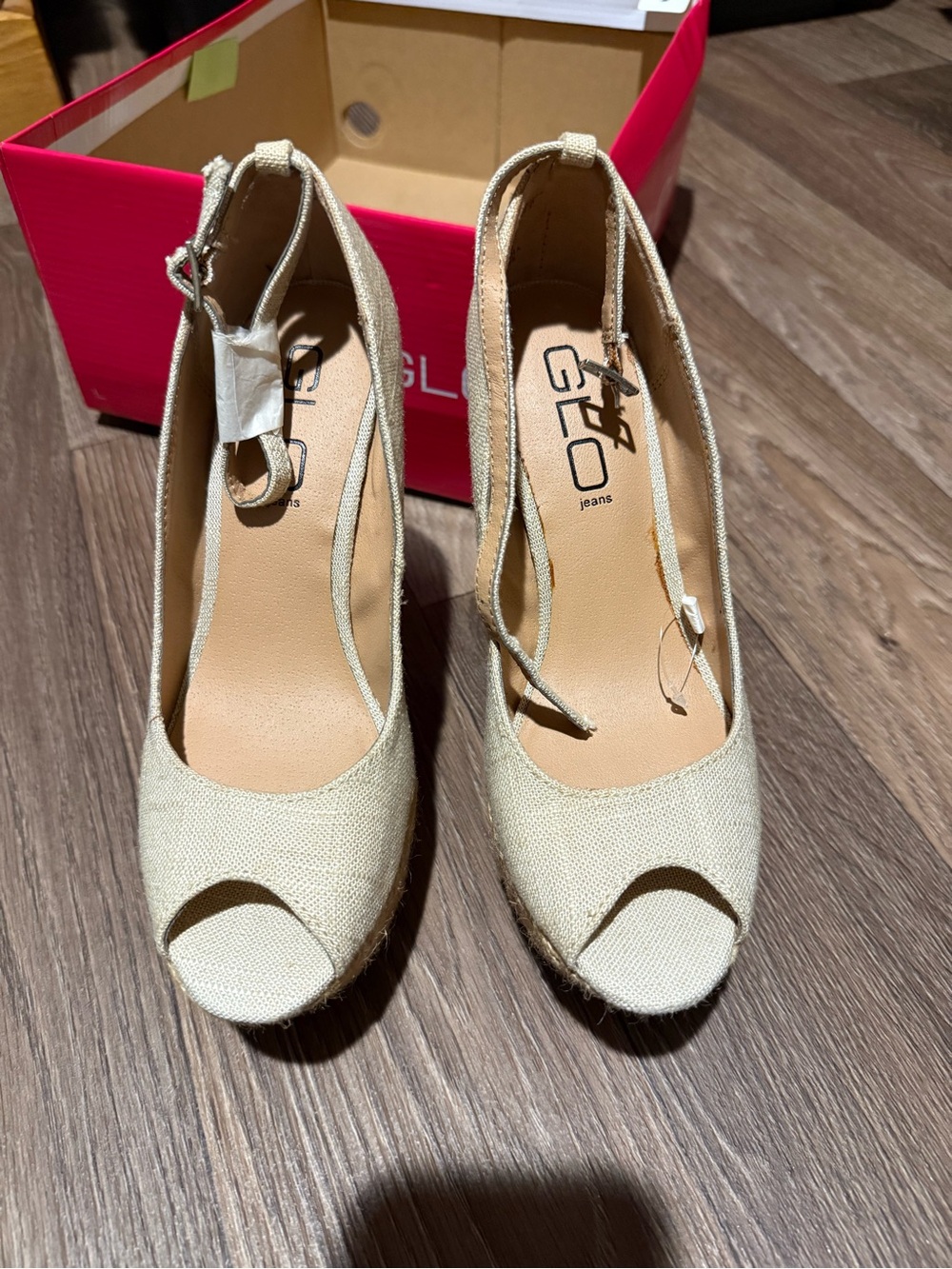 GLO Beige Peep-Toe Espadrille Wedge - Women